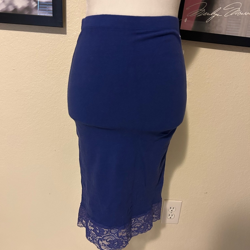 Eye Candy Royal Blue Midi Skirt with Lace Hem